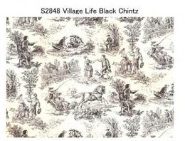 Village Life  Chintz   Black